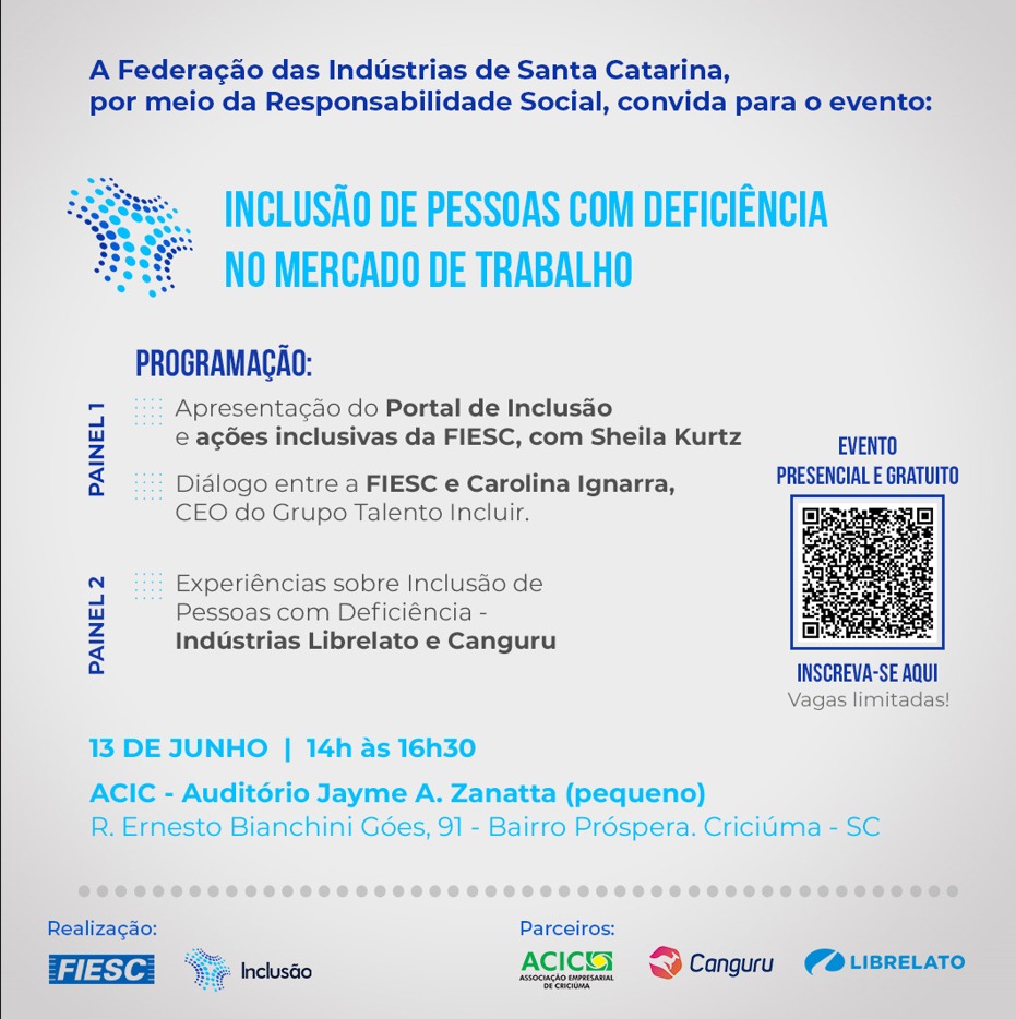 Imagem da notícia Evento FIESC em Criciúma: Inclusão de pessoas com deficiência no mercado de trabalho